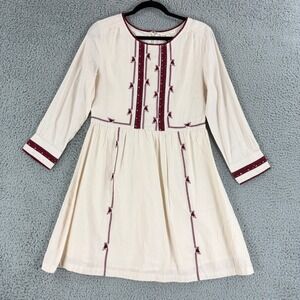 Current Air Mini Dress Womens Medium Cream Burgundy Embroidered Boho 1690837